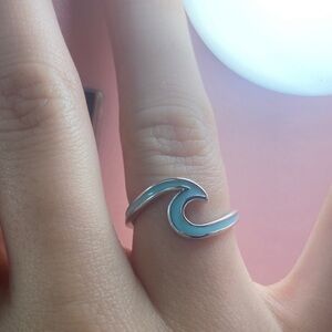 Pura Vida Silver Wave Ring with Light Blue Enamel Size 5